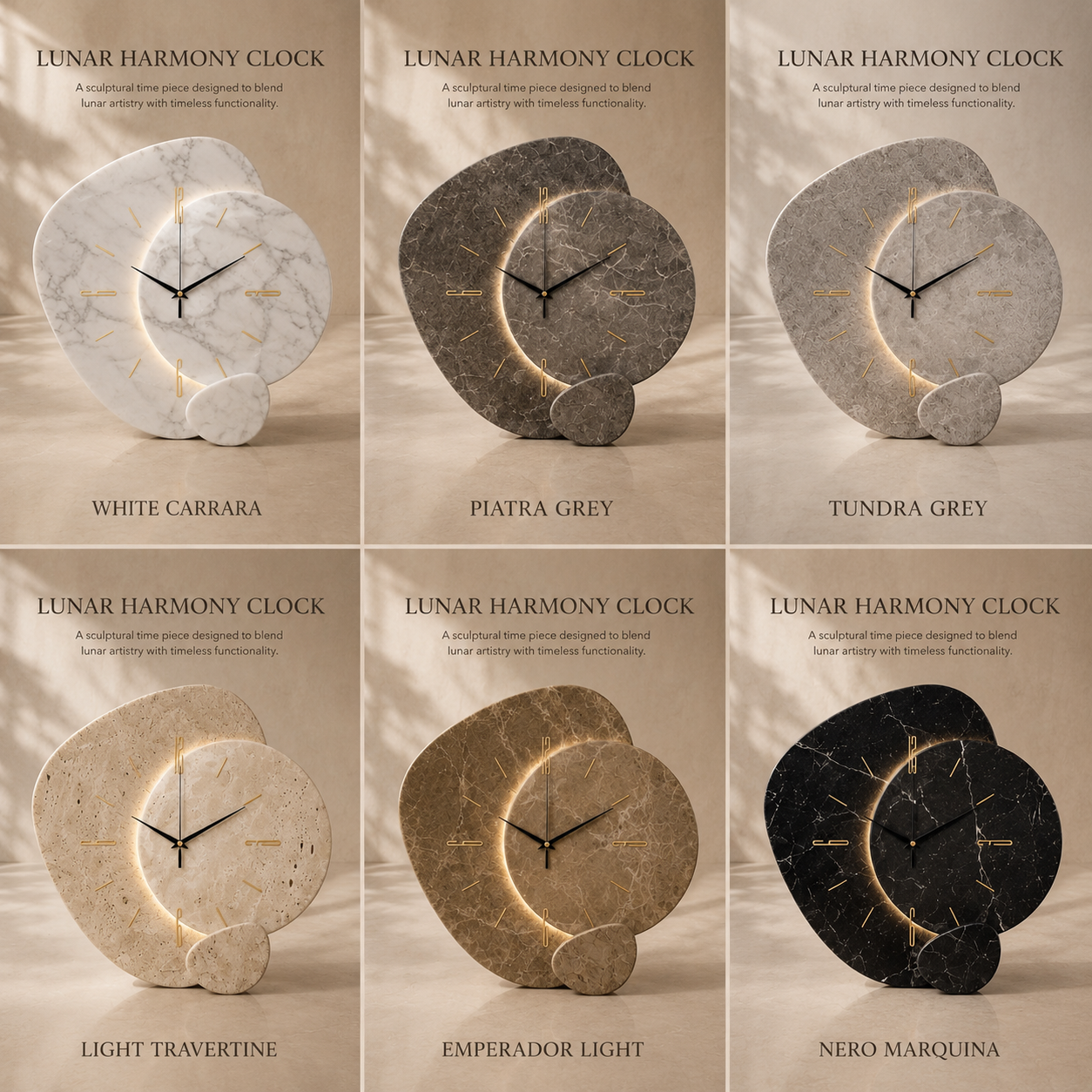 Lunar Harmony Sculptural Marble Clock