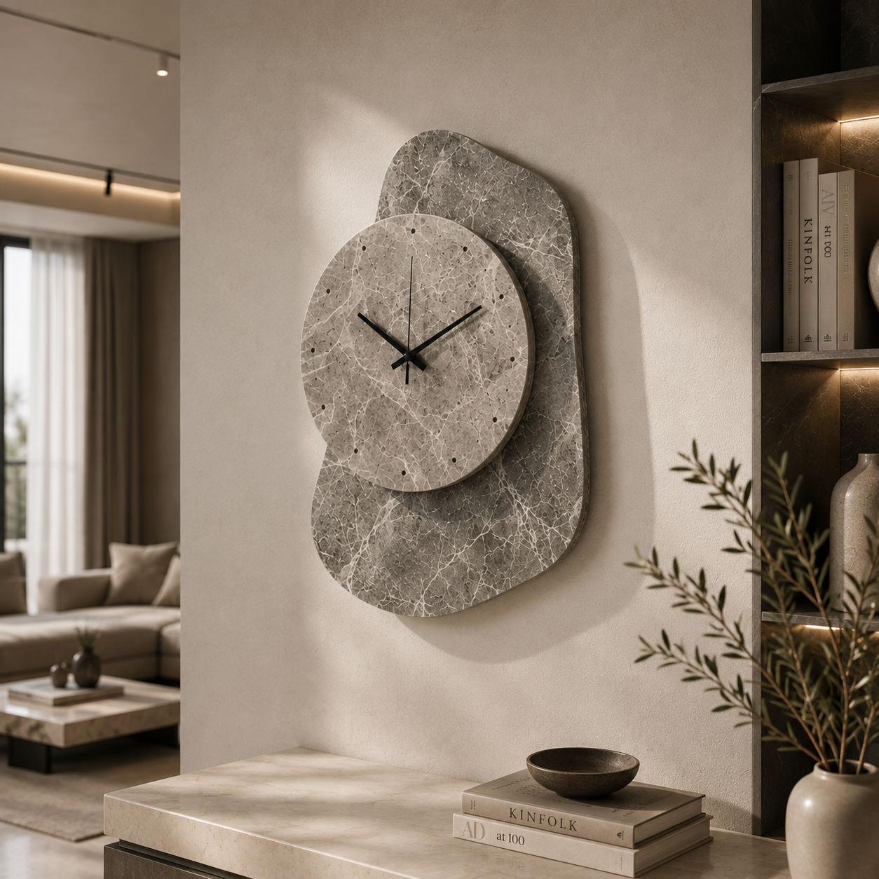 Eclipse Sculptural Marble Wall Clock
