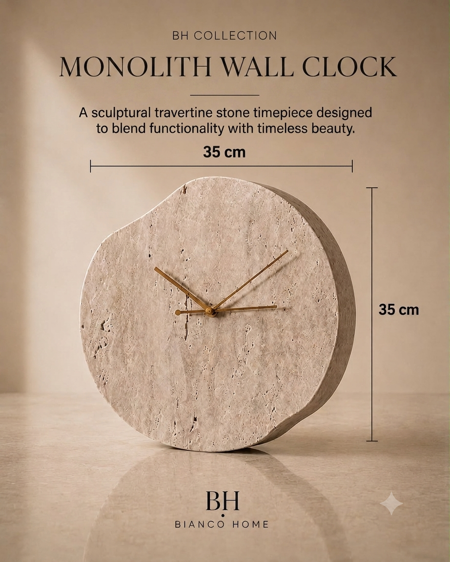 Monolith Sculptural Travertine Marble Clock