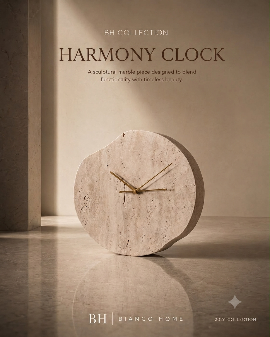 Monolith Sculptural Travertine Marble Clock
