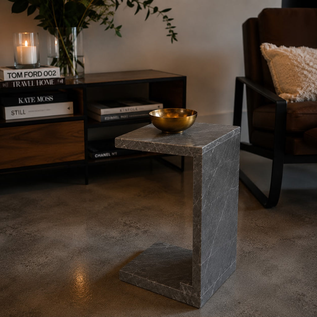 Carrara C-Shaped Marble Side Table