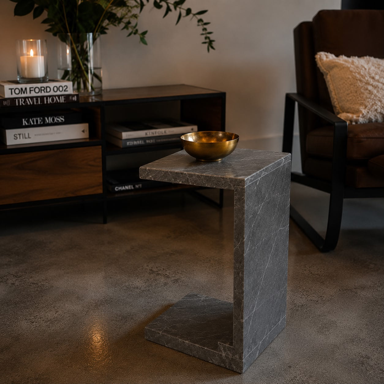 Carrara C-Shaped Marble Side Table
