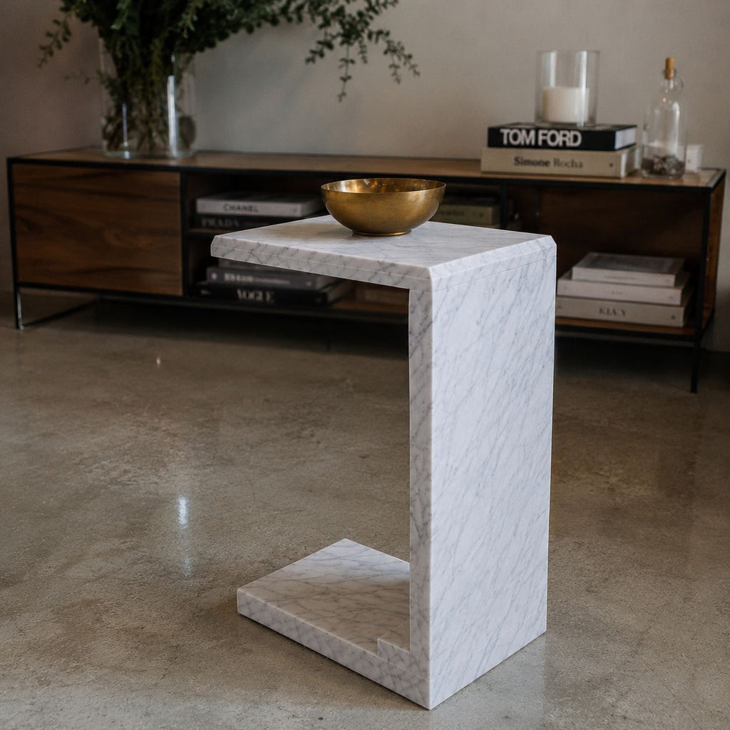 Carrara C-Shaped Marble Side Table
