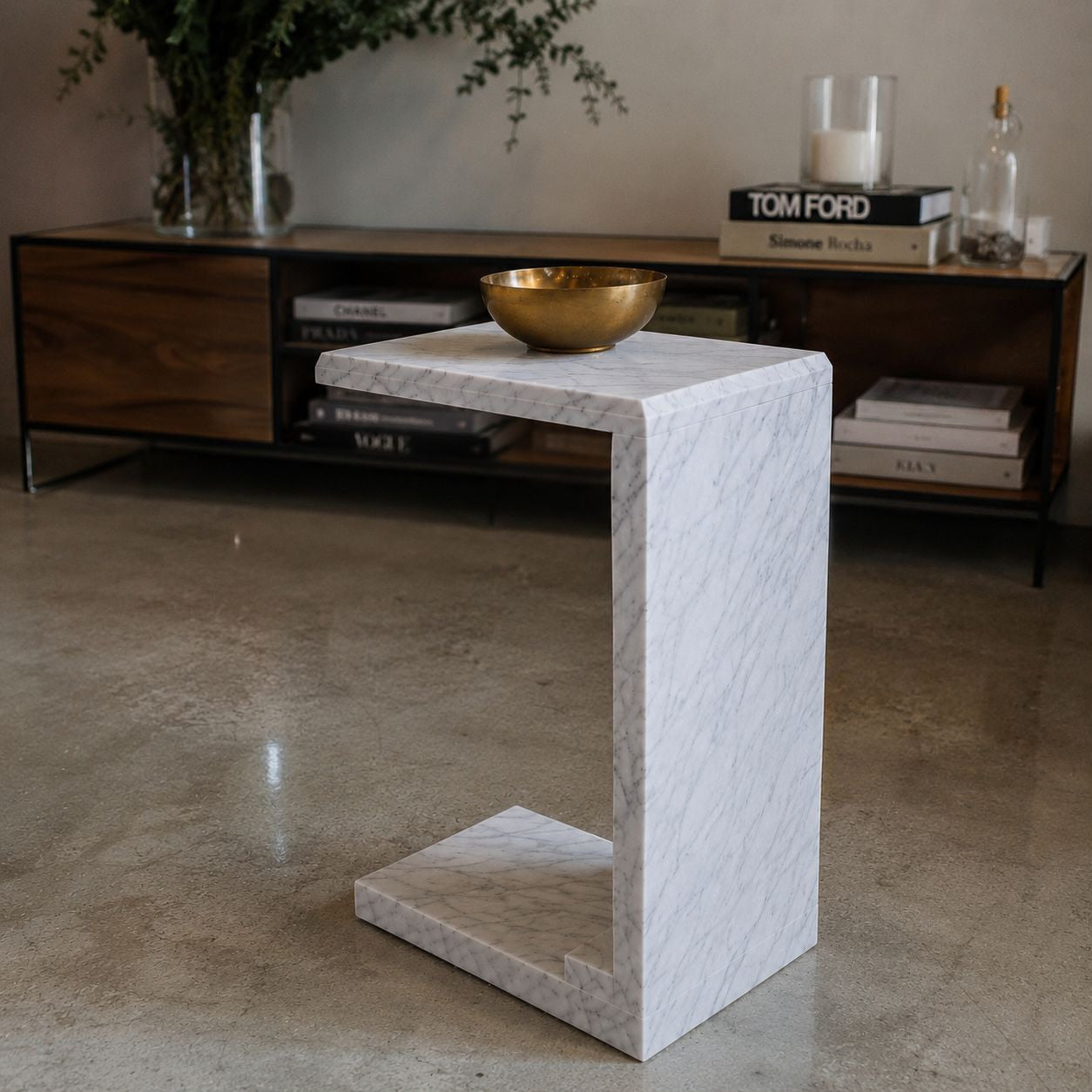 Carrara C-Shaped Marble Side Table