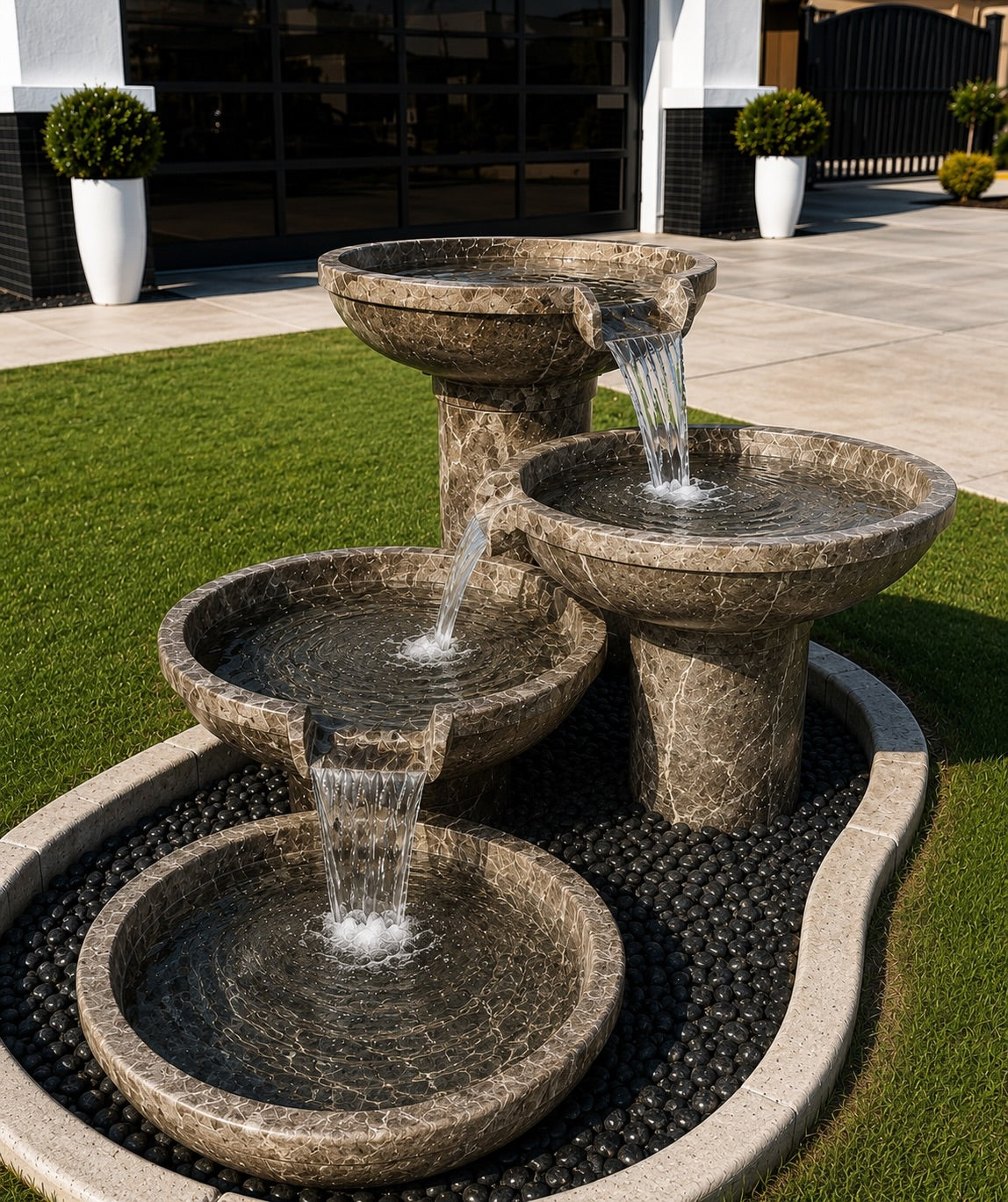 Emerald Oasis 4-Tier Marble Fountain