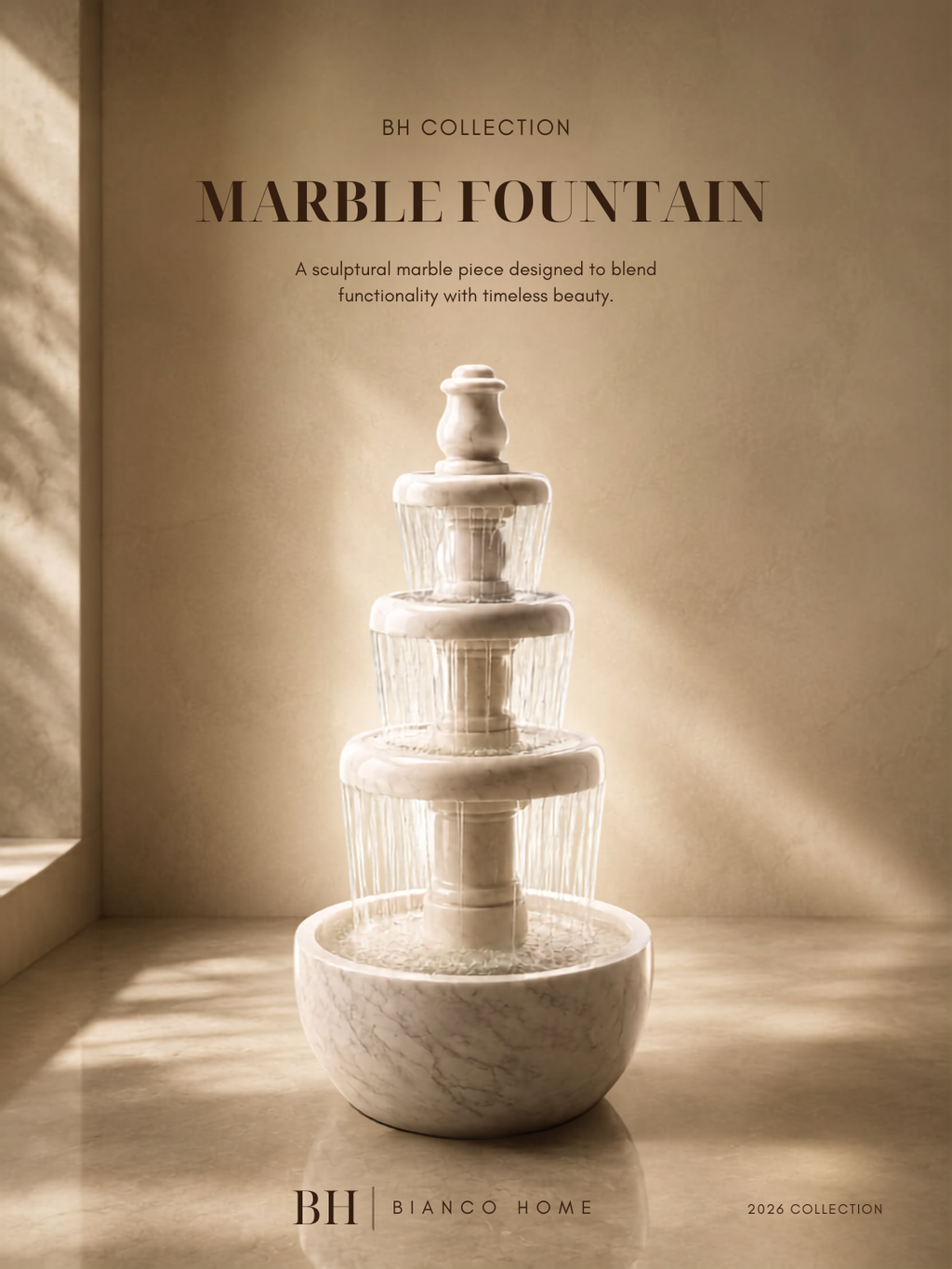 The Monolith Tiered White Marble Fountain
