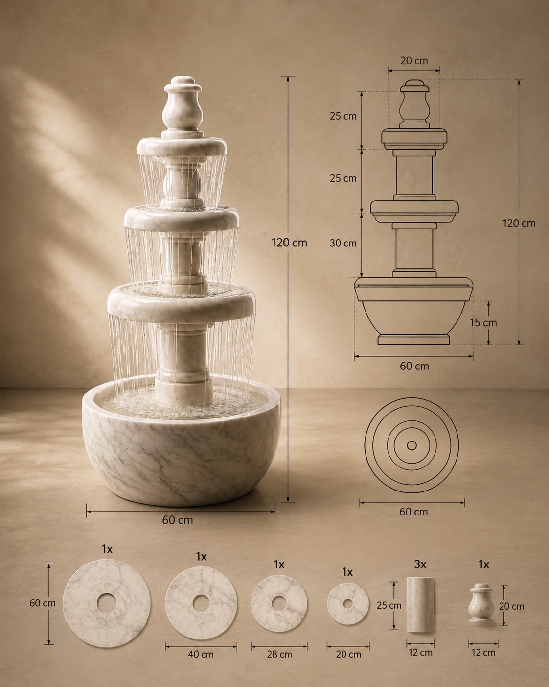 The Monolith Tiered White Marble Fountain