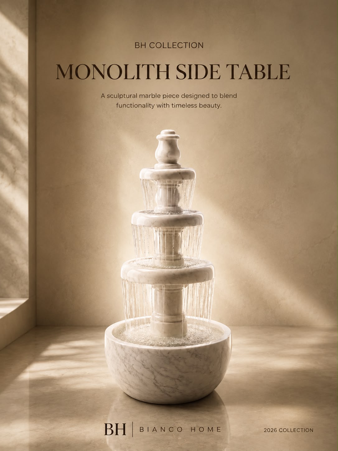 The Monolith Tiered White Marble Fountain